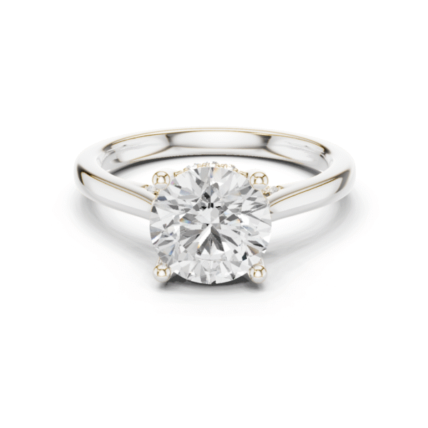 Luxury lab grown diamond halo ring with secret shank design in 18K gold
