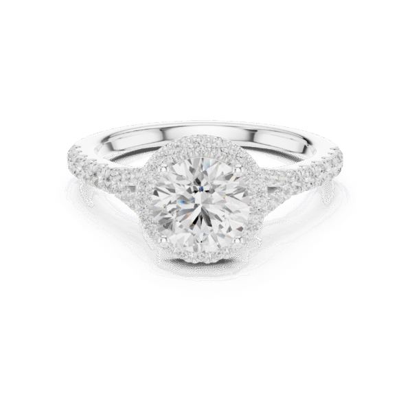 Majestic halo round lab grown diamond engagement ring in 18K gold