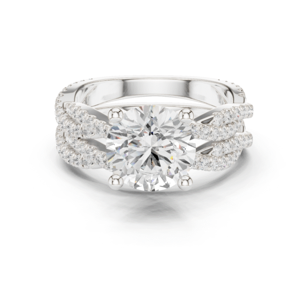 piral band round solitaire lab grown diamond engagement ring in 18K gold