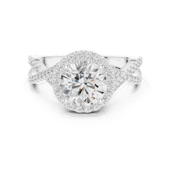 Round solitaire split band lab grown diamond engagement ring